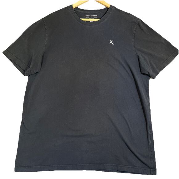 Doc & Amelia Tee Shirt Mens Large Black Embroidered X Logo Basic Cotton Top - Picture 1 of 9
